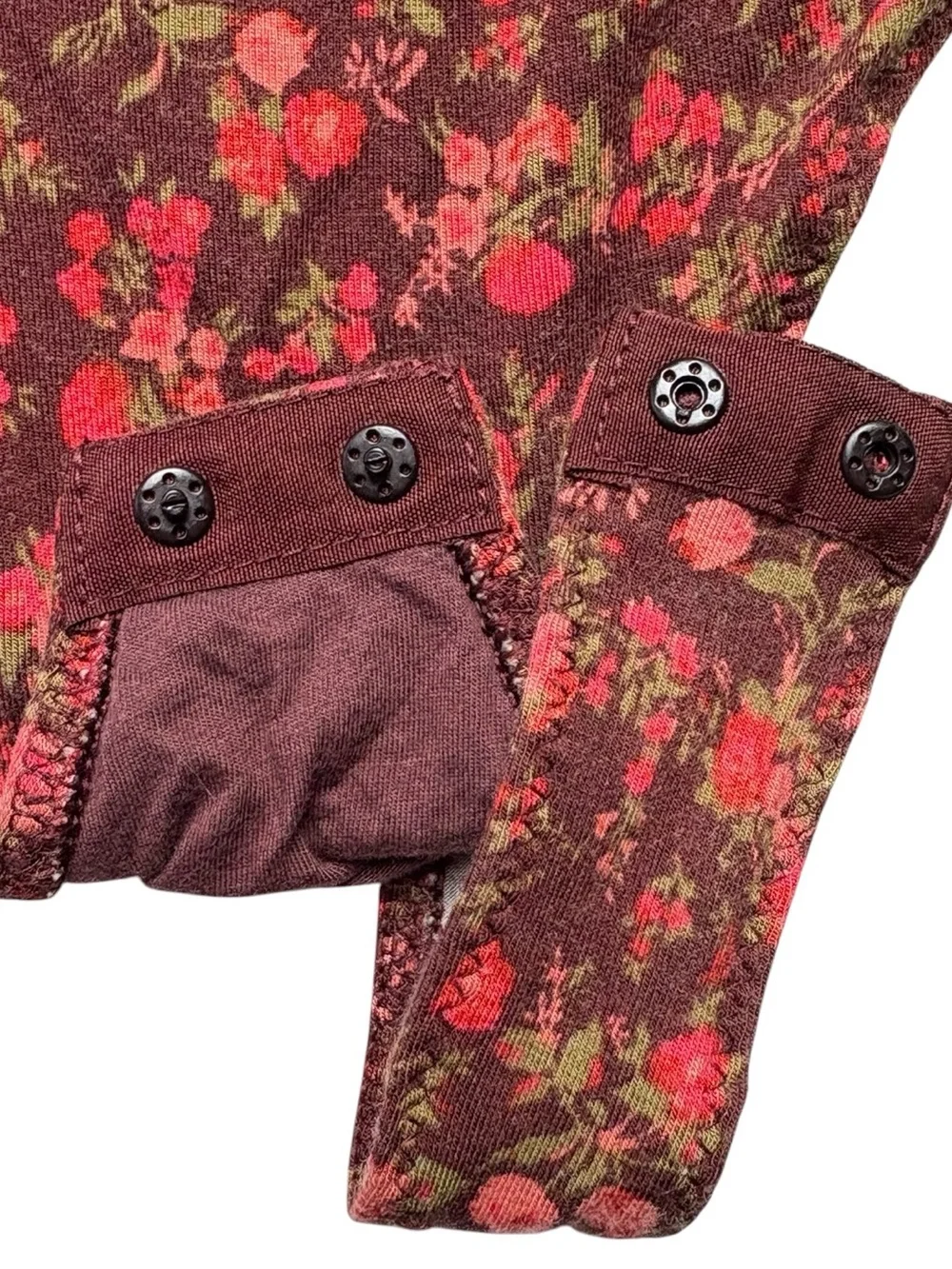 Free People Kaya Floral Printed Cutout Bodysuit Size L Chocolate Red